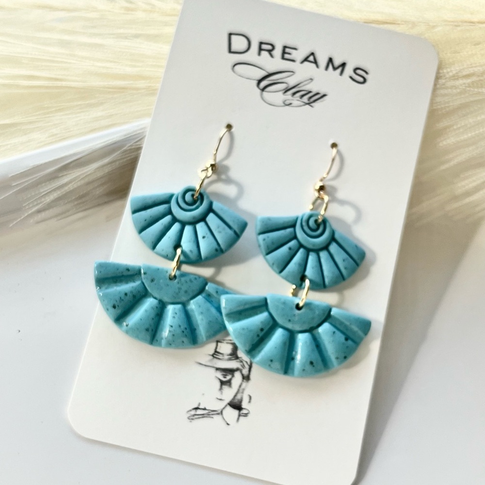 Dreams Clay Turquoise Fan Dangle Earrings